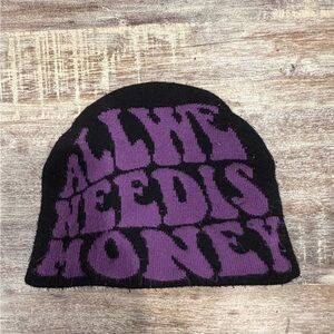 Black & Purple 'All We Need Is Money' Knit Beanie